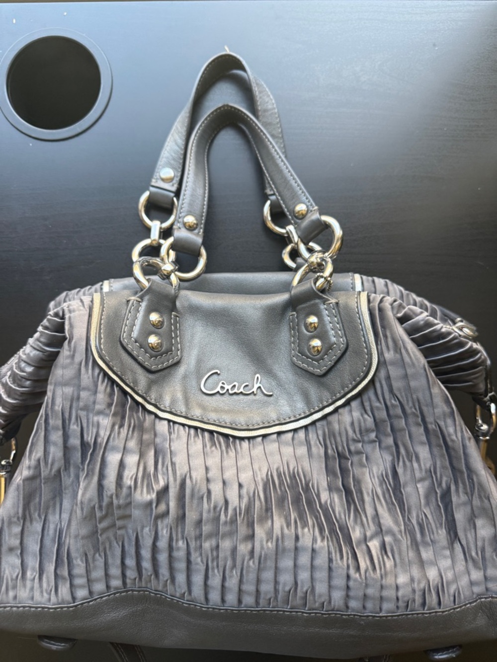 Coach Gray Pleated Leather Crossbody Satchel - Coach - Picture 4 of 17